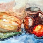 Учебная работа. Натюрморт с овощами, бумага, акварель, А3