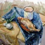Учебная работа. Этюд небольшого натюрморта, бумага, акварель, А3