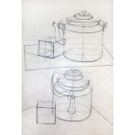 Учебная работа. Конструктивный натюрморт на 2-х уровнях, карандаш, А2