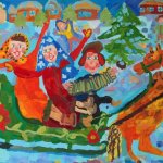 Учебная работа. Курило Анастасия, 10лет, "Народный праздник", бумага, гуашь, 42х60см