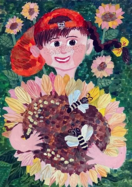 Курило А, 10л, "С подсолнухом", гуашь, 30х40 см