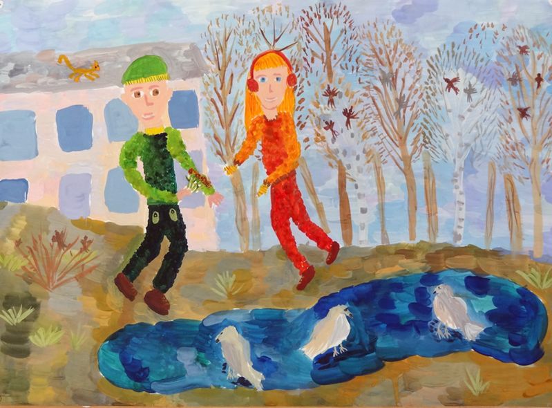 Курило А, 10л, "Весна в городе", гуашь, 42х60 см