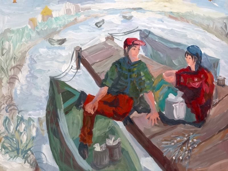 Краснова Е,15л, "В лодке", гуашь, 42х60 см